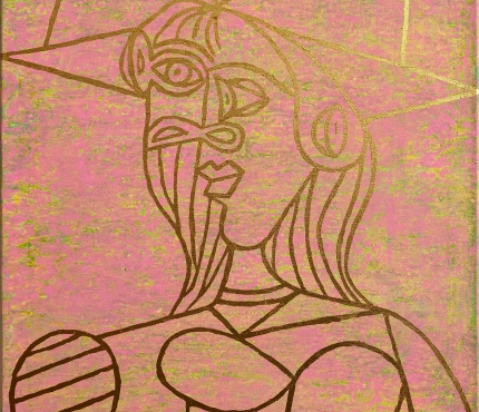 Hommage à Picasso,  Acryl u. Gold a. Lwd, 50x70 cm